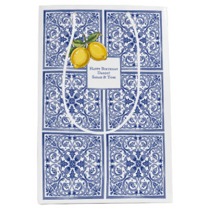 Handbemalte italienische Fliesen Amalfi Blau & Zit Mittlere Geschenktüte