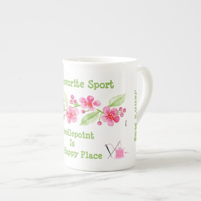 Handbemalte Kirschblüten-Hobby-Sport-Stickerei Prozellantasse (Vorderseite Rechts)