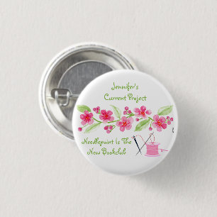 Handbemalte Kirschblüten Stickerei Button