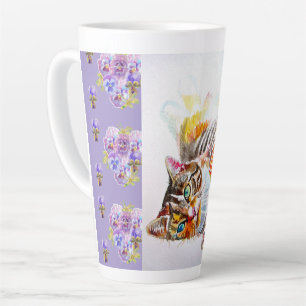 Handbemalte lila getigerte Katze Katzen Latte Tass Milchtasse