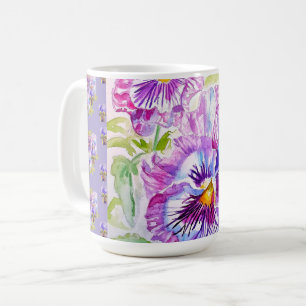 Handbemalte lila Stiefmütterchen floral Latte Tass Kaffeetasse