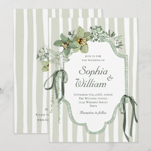 Handbemalte Orchideen-Hochzeit in Salbeigrün Einladung