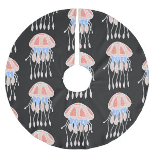 Handbemalte Quallen, lebendiges Vintage-Muster. Polyester Weihnachtsbaumdecke