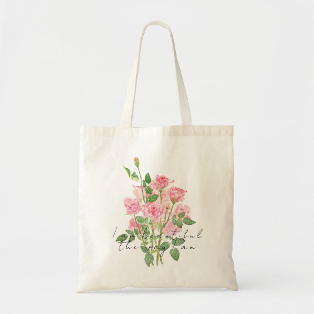 handbemalte rosa Rosen-Tasche Tragetasche (Vorne)
