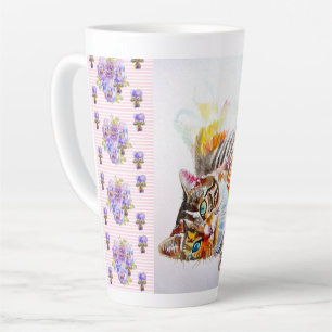 Handbemalte rosa shabby Tabby-Katze Katzen Latte-T Milchtasse