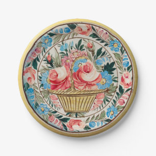 Handbemalte Rosen-Blumenstrauß Keramik Vintage Pappteller