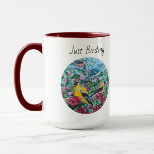 Handbemalte rote Blumen- und Vogel-Tasse Tasse