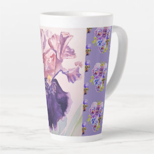 Handbemalte violette Iris Schwertlilien Blumen Lat Milchtasse