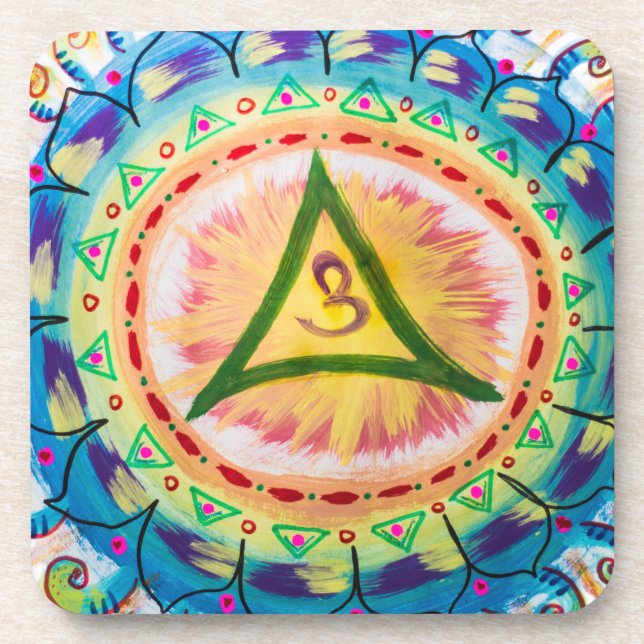 Handbemalte Wasserfarbe Om Mandala  Getränkeuntersetzer (Vorderseite)