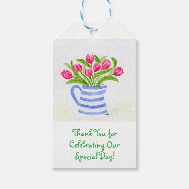 Handbemalte Wasserfarbentücher, Blauer Streifen-Pi Geschenkanhänger (Vorderseite)