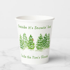 Handbemalte Winterbäume Draußen Schnee Feuer Glühe Pappbecher
