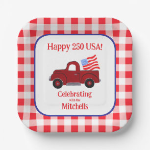 Handbemalter Lastwagen Vintage 250 USA-Flagge Rot Pappteller
