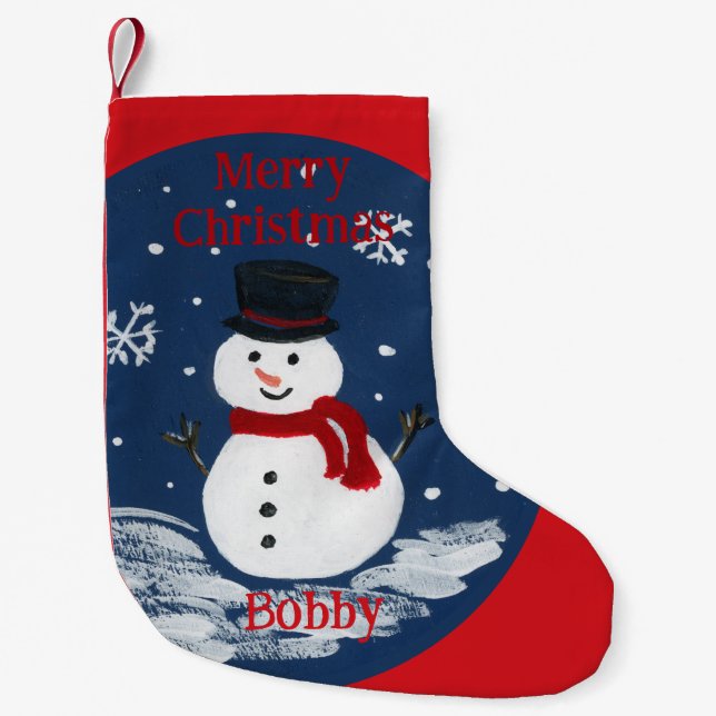 Handbemalter Schneemann PERSONALISIEREN  Kleiner Weihnachtsstrumpf (Vorderseite)