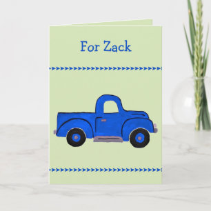 Handbemalter Vintage-Blau-LKW NAME Geburtstag Karte