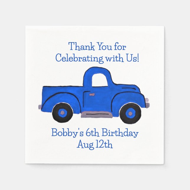 Handbemalter Vintager Lastwagen Serviette (Vorderseite)