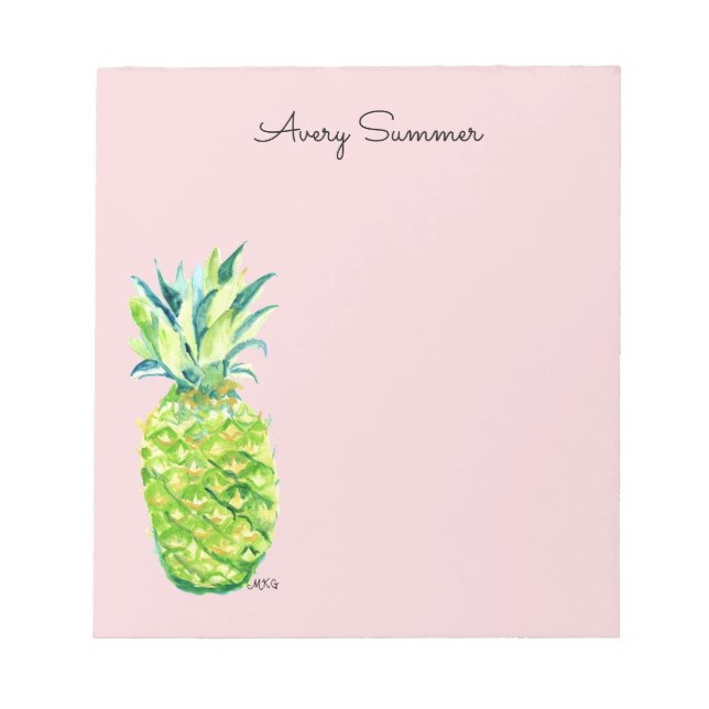 Handbemaltes Ananas-Rosa-Einkaufszettel Notizblock (Vorderseite)