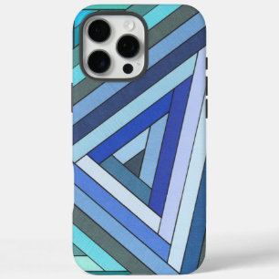 Handbemaltes blaues geometrisches Dreiecksdesign iPhone 16 Pro Max Hülle