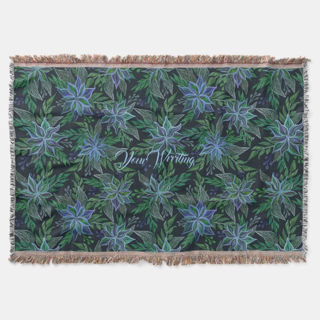 Handbemaltes Blumenblau Nahtloses Muster Decke (Vorderseite)