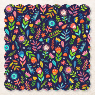 Handbemaltes exotisches Blumen-Blatt-Muster-23437 Untersetzer