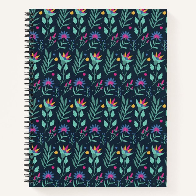 Handbemaltes exotisches Blumenmuster-23206 Notizbuch (Vorderseite)