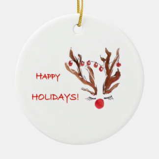 Handbemaltes Rentier-Weihnachtsschmuck Keramik Ornament