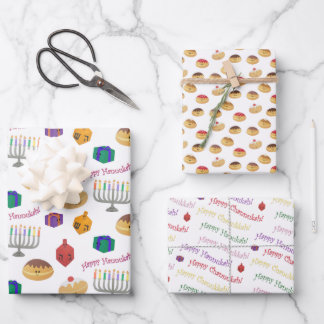 Handbemaltes süßes und lustiges Chanukka-Muster Geschenkpapier Set
