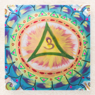 Handbemaltes Wasserfarben-Om-Mandala Glasuntersetzer