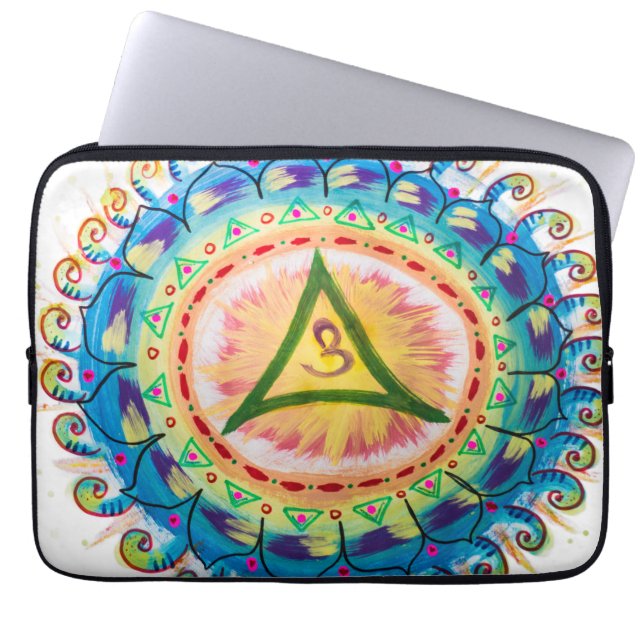 Handbemaltes Wasserfarben-Om-Mandala Laptopschutzhülle (Vorderseite)