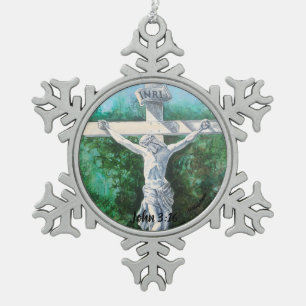 Handbemaltes Weiß KREUZ Schneeflocken Zinn-Ornament