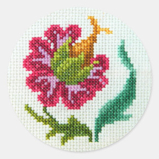 Handbestickte, helle Blume 3 Runder Aufkleber