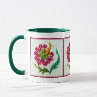 Handbestickte, helle Blume 3 Tasse