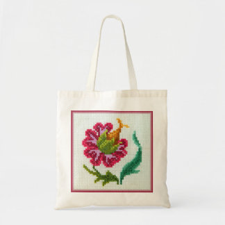 Handbestickte, helle Blume 3 Tragetasche