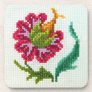 Handbestickte, helle Blume 3 Untersetzer