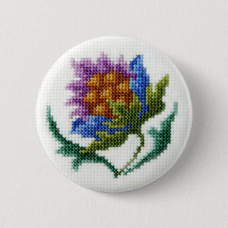Handbestickte helle Blume Button