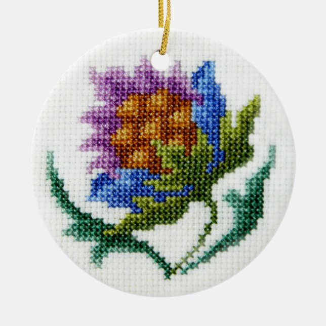 Handbestickte helle Blume Keramik Ornament (Vorne)