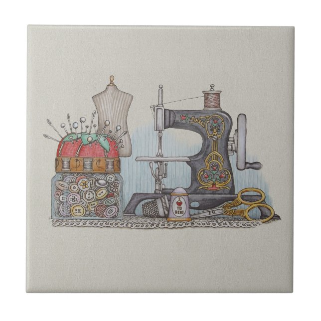 Handbetriebene Nähmaschine Fliese (Vorderseite)