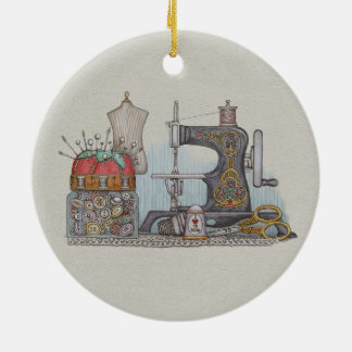 Handbetriebene Nähmaschine Keramik Ornament