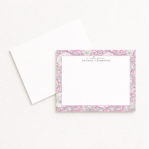 Handblock-inspirierte rosa florale Rand-Notizkarte Mitteilungskarte