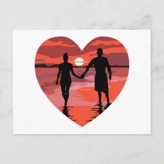 Händchen für Red Heart Sunset Beach Postkarte