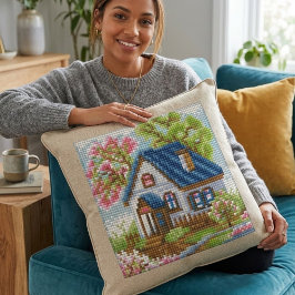 Handcrafted-Effect Mosaic Cottage Art Throw Pillow Kissen