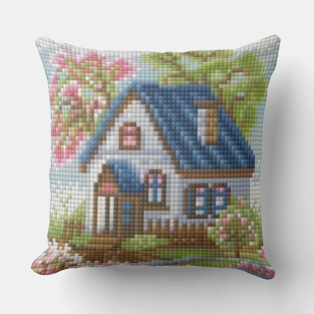 Handcrafted-Effect Mosaic Cottage Art Throw Pillow Kissen (Vorderseite)
