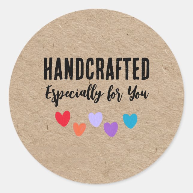 Handcrafted Especially for You – Kraft Paper Look Runder Aufkleber (Vorderseite)