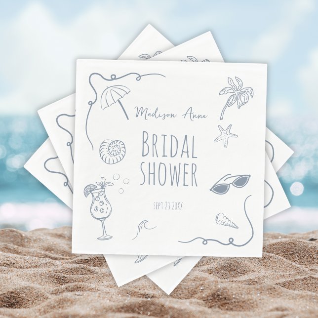 HandDrawn Beach Doodle Illustrations Bridal Shower Serviette (Von Creator hochgeladen)