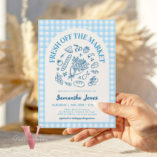 Handdrawn Blue Fresh Off the Market Bridal Shower Einladung