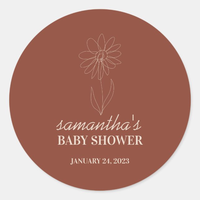 Handdrawn Flower Simple Boho Baby Shower Runder Aufkleber (Vorderseite)
