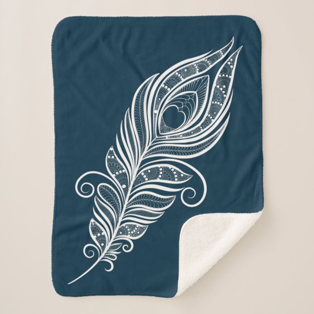 Handdrawn peacock feather in henna style sherpadecke (Vorderseite)