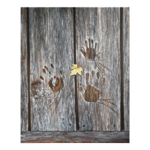 Handdrucke Vögel auf Holzkarten mit Herbstleaf Poster