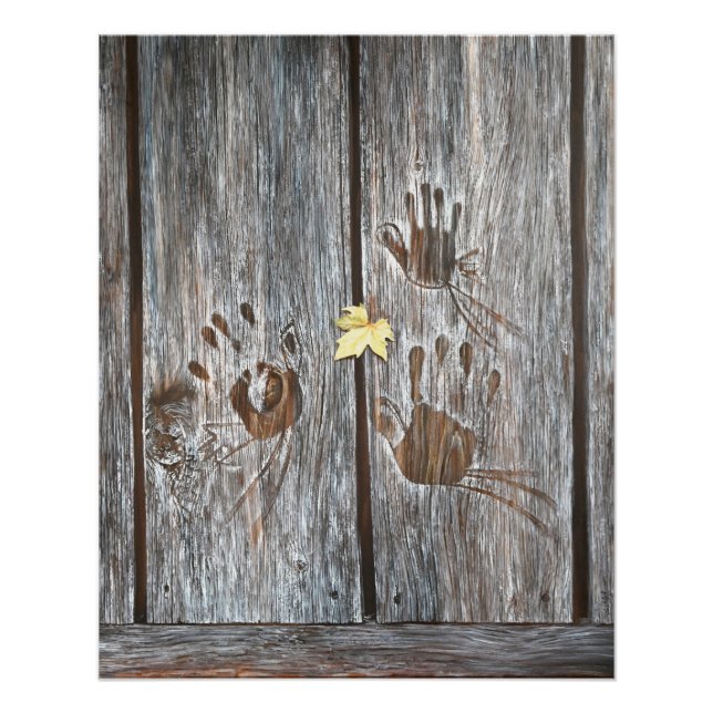 Handdrucke Vögel auf Holzkarten mit Herbstleaf Poster (Vorderseite)