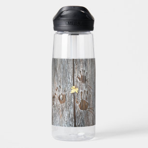 Handdrucke Vögel auf Holzkarten mit Herbstleaf Trinkflasche