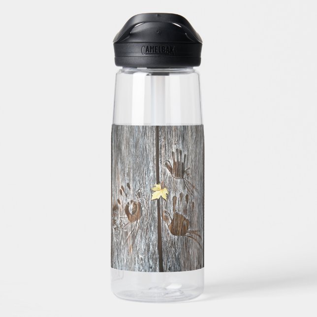 Handdrucke Vögel auf Holzkarten mit Herbstleaf Trinkflasche (Rückseite)
